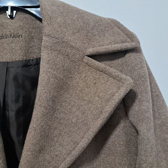 Calvin Klien Wool Silk Blend Preppy Minimalist Coat Size Tag Missing Large Tan - Picture 13 of 17